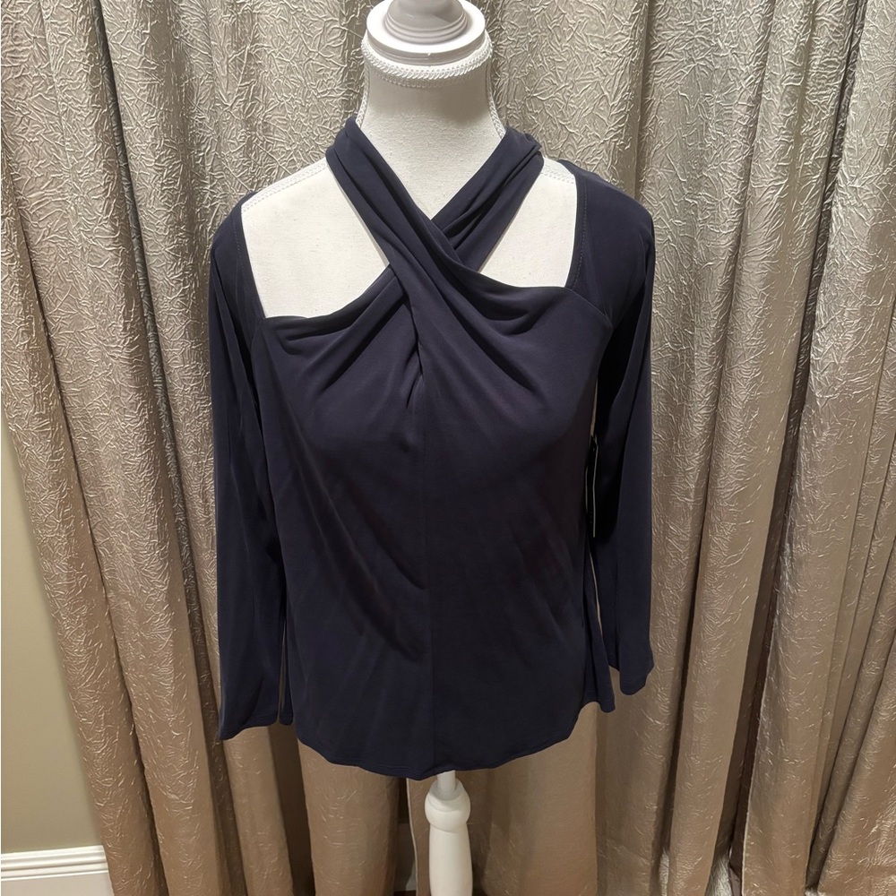 Elegant Dark Blue Off-Shoulder Women's Top